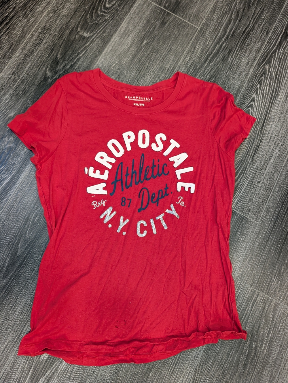 Aeropostale Red Short-Sleeve Graphic Tee with White & Navy Print